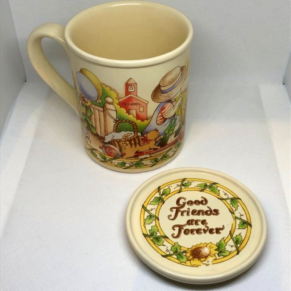 Vtg 1990 Watkins Country Kids Good Friends are Forever Mug and Coaster Set 10oz.